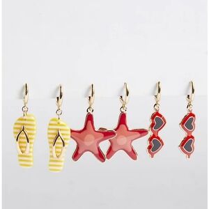 🆕️🩴VACATION / BEACH MINI HOOP CHARMS SET OF 3 - GOLD TONE🩴